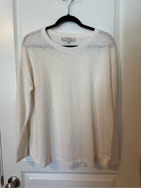 LOFT Cream Ribbed Crewneck Long Sleeve Tee